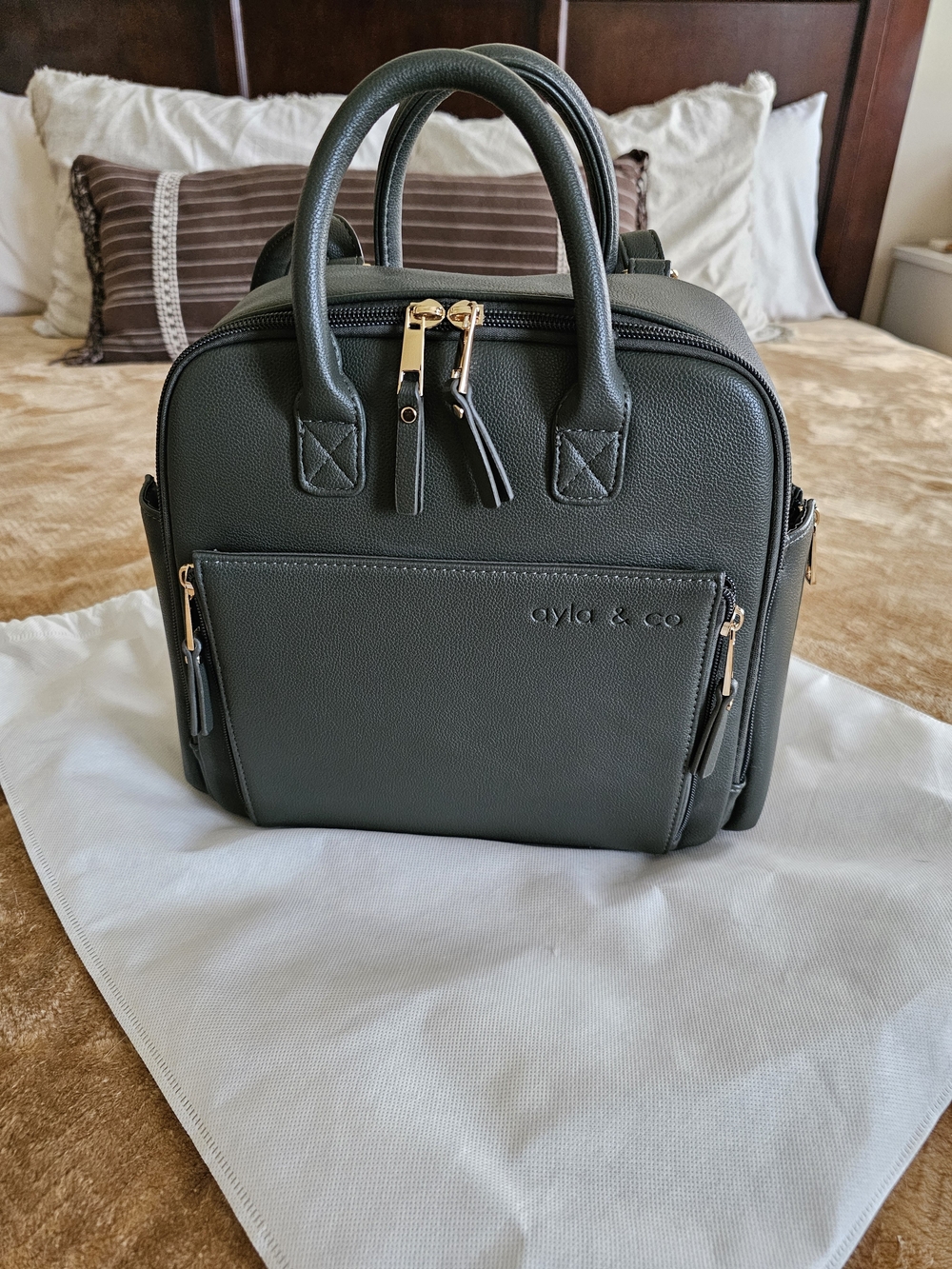 Ayla & Co Olive Green Baby Bag - Compact Structured Tote
